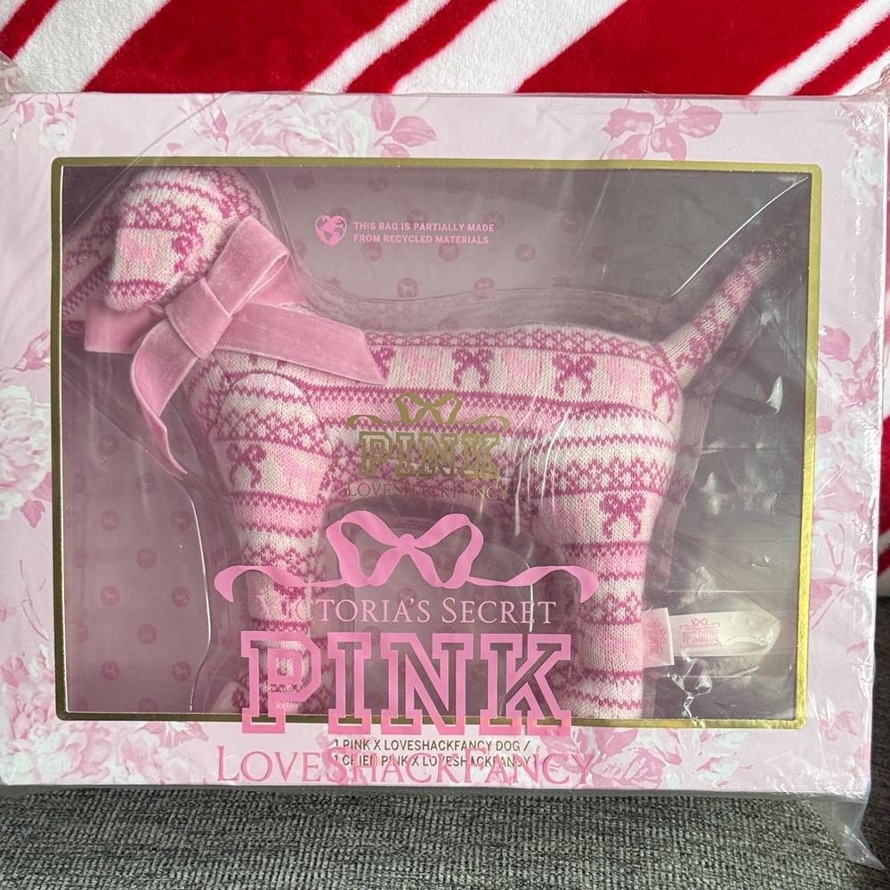 Brand New Victoria's Secret Pink and White Plush Dog